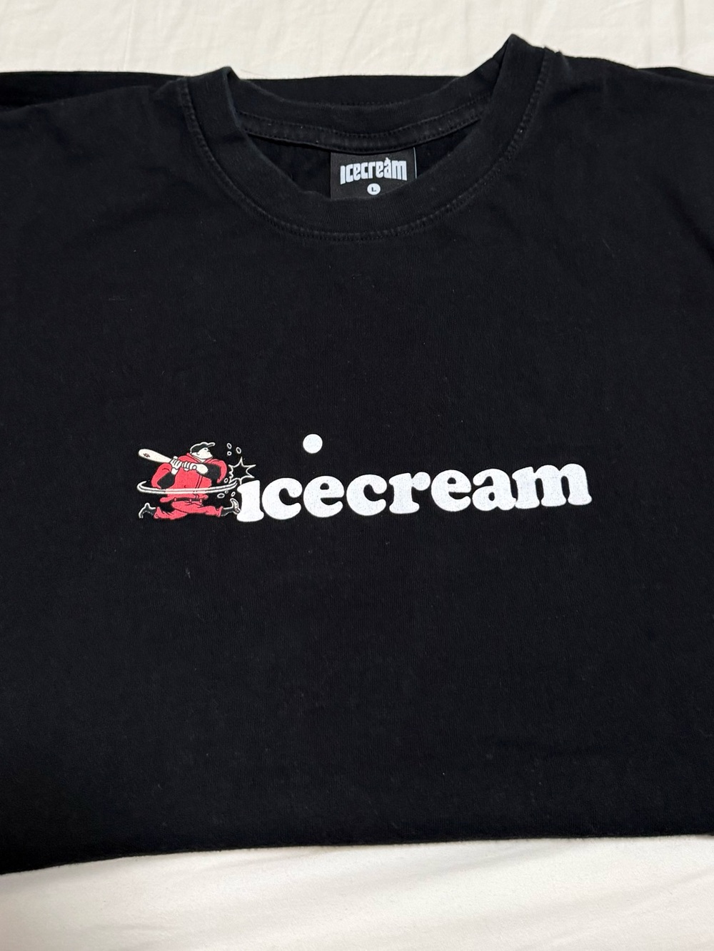 Icecream Black Tee with White Logo and Red Graphic